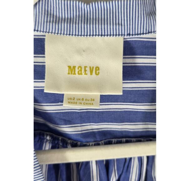 Anthropologie Maeve Wrap Dress Nlue and White Striped Long Sleeve Size 2 - Picture 2 of 8